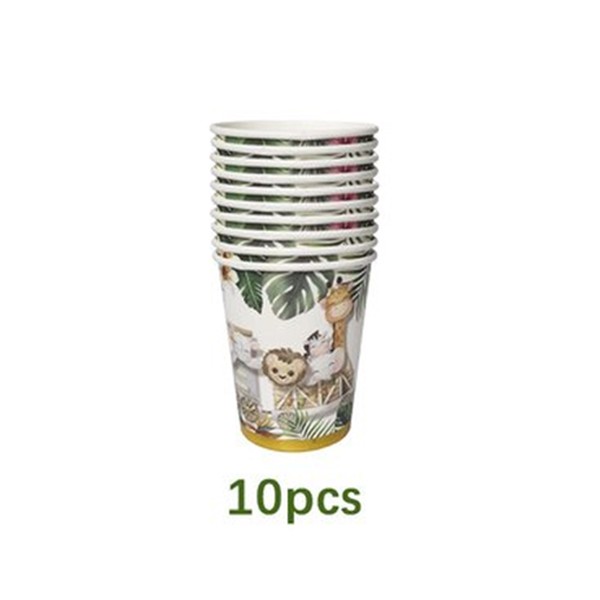 Pahare Cartonate pentru Petreceri, Flippy, Set 10 Pahare Cartonate pentru Zile de Nastere, Model Safari cu animale, 230 ml, 8.6 x 7.5 cm, Multicolor