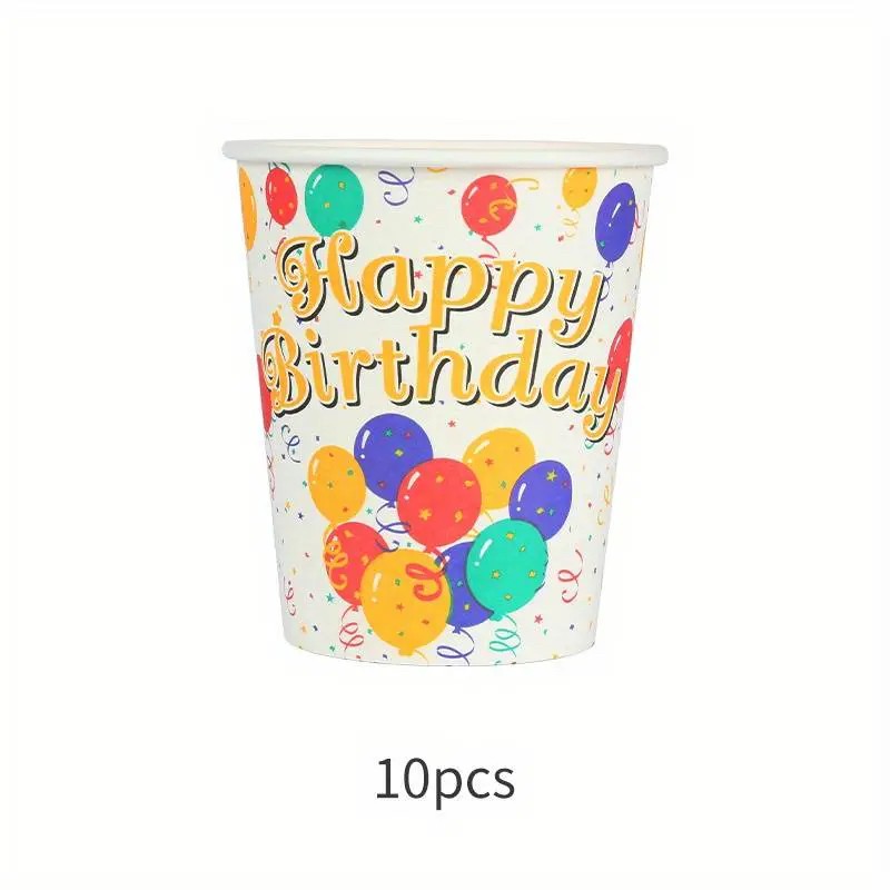 Pahare Cartonate pentru Petreceri, Flippy, Set 10 Pahare Cartonate pentru Zile de Nastere si Aniversari, Model HAPPY BIRTHDAY, 230 ml, 8.6 x 7.5 cm, Multicolor