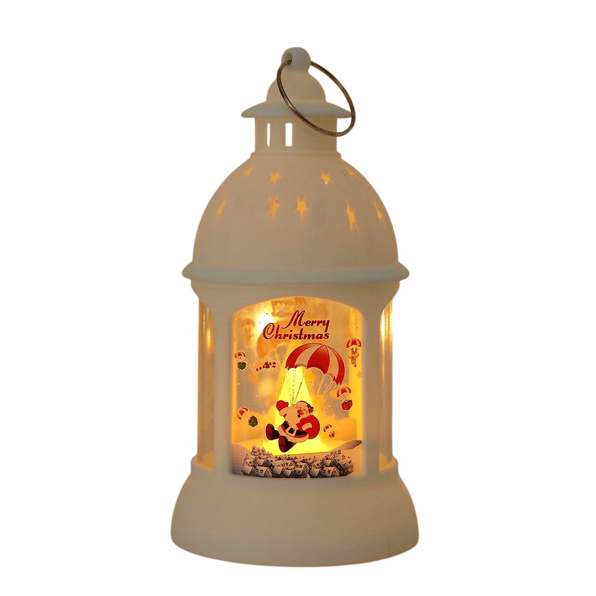 Decoratiune de Craciun, Flippy, Model Sfesnic de Birou, Mos Craciun, din Plastic, cu Inel de Agatat, 6.8 x 13.5 x 2 cm, Alb