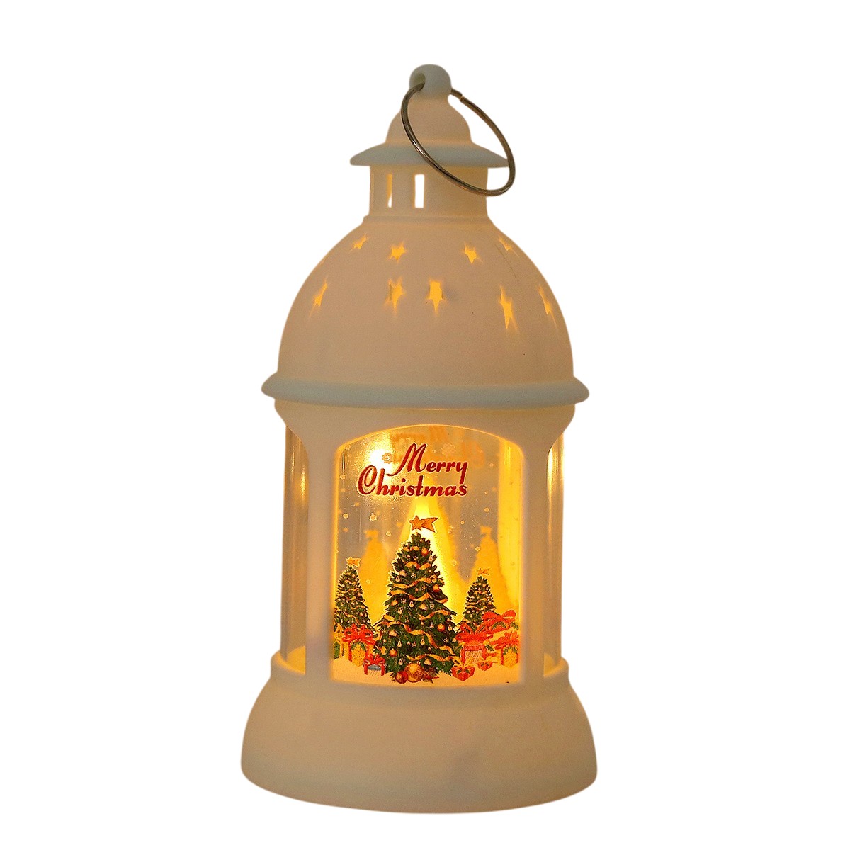 Decoratiune de Craciun, Flippy, Model Sfesnic de Birou, Brad de Craciun, din Plastic, cu Inel de Agatat, 6.8 x 13.5 x 2 cm, Alb