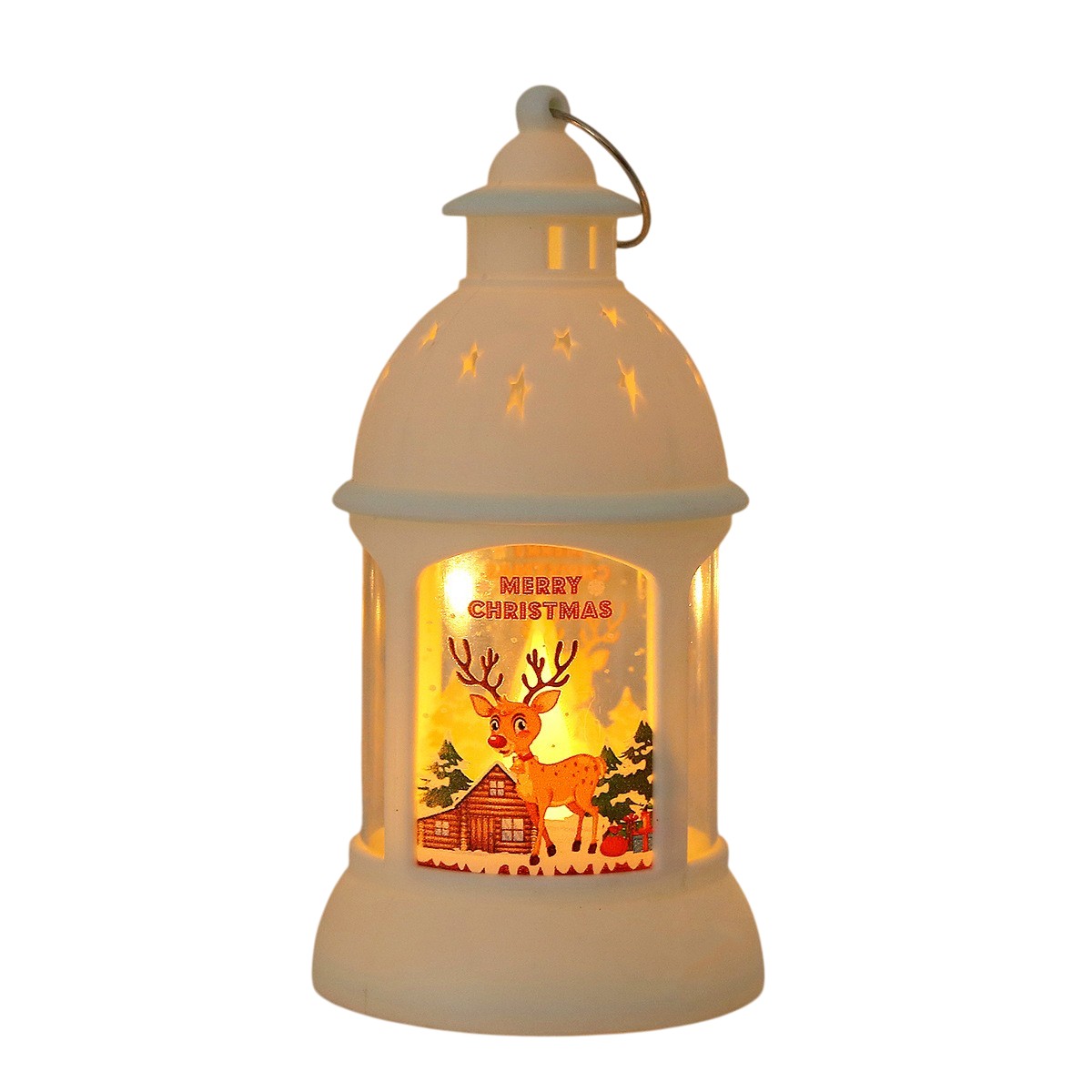 Decoratiune de Craciun, Flippy, Model Sfesnic de Birou, Ren, din Plastic, cu Inel de Agatat, 6.8 x 13.5 x 2 cm, Alb