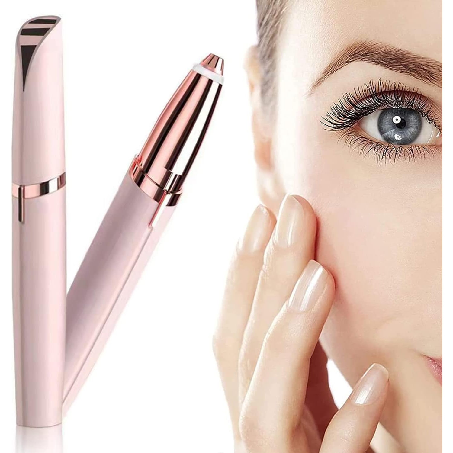 Trimmer Facial, Flippy, pentru Sprancene, Incarcare USB, 1.5 x 13 cm, din ABS, Roz Auriu
