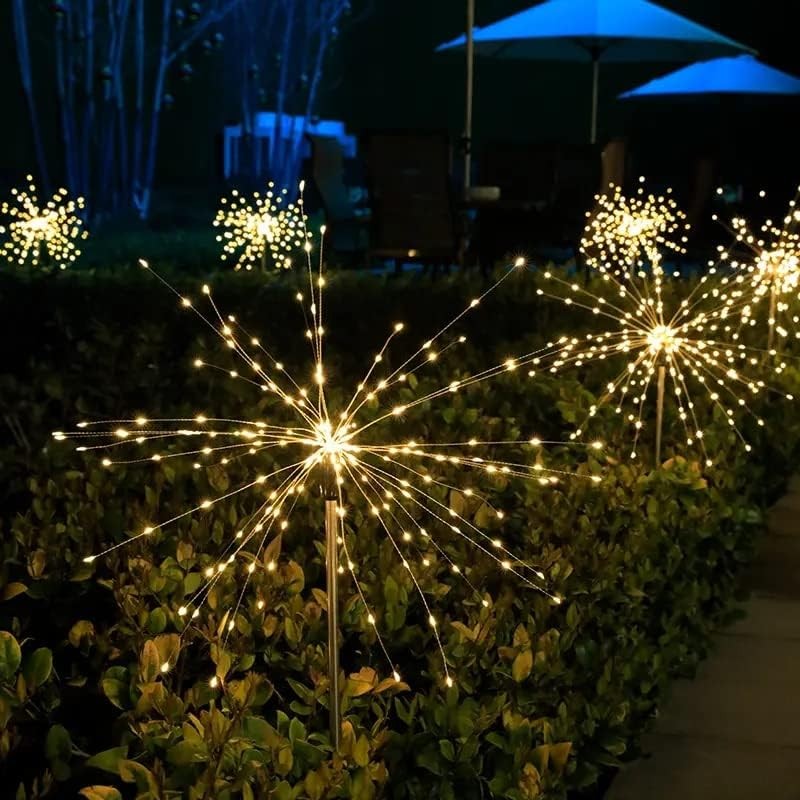 Lampa Solara, Flippy, Decor Gradina, Model Fireworks/Artificii, din Sarma de Cupru, 120 LED-uri, 55W, 90 cm, Alb Cald
