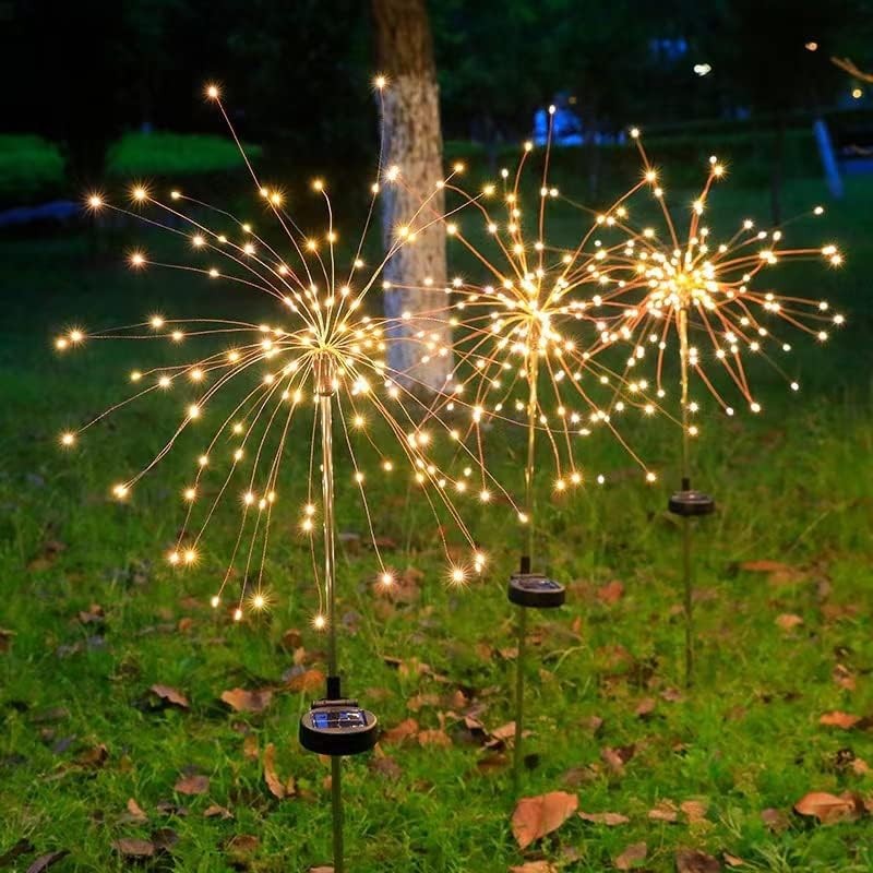 Lampa Solara, Flippy, Decor Gradina, Model Fireworks/Artificii, din Sarma de Cupru, 120 LED-uri, 55W, 90 cm, Alb Cald