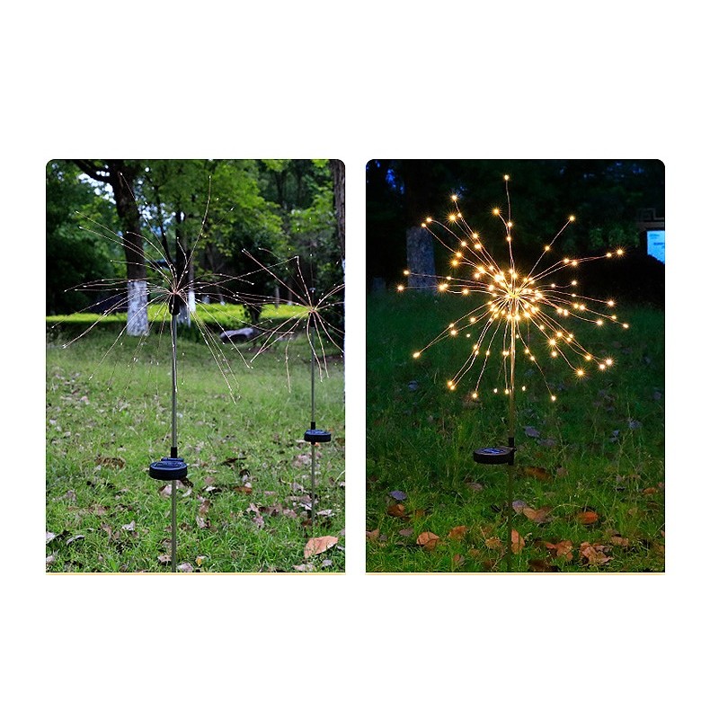 Lampa Solara, Flippy, Decor Gradina, Model Fireworks/Artificii, din Sarma de Cupru, 120 LED-uri, 55W, 90 cm, Alb Cald
