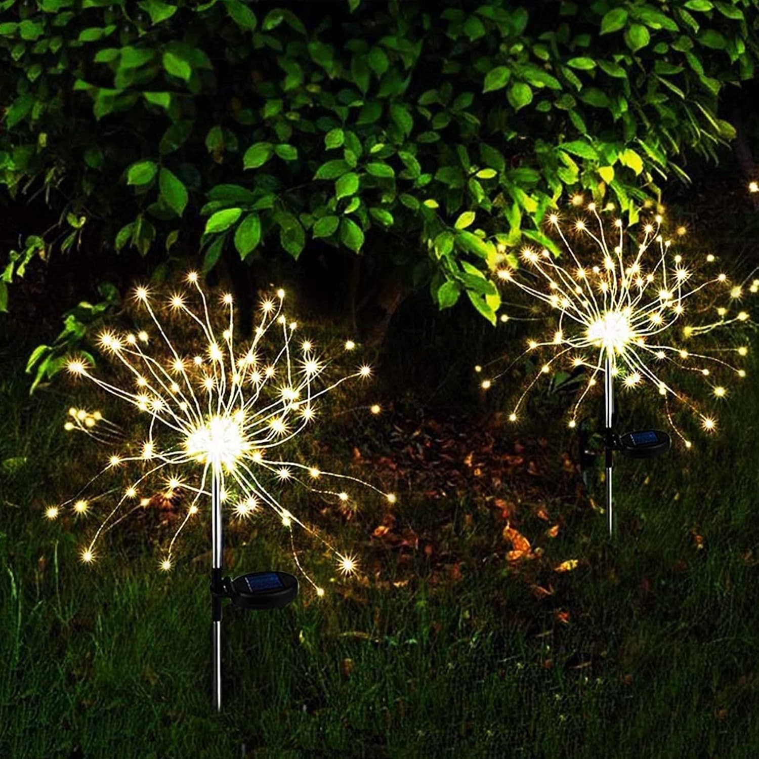 Lampa Solara, Flippy, Decor Gradina, Model Fireworks/Artificii, din Sarma de Cupru, 120 LED-uri, 55W, 90 cm, Alb Cald