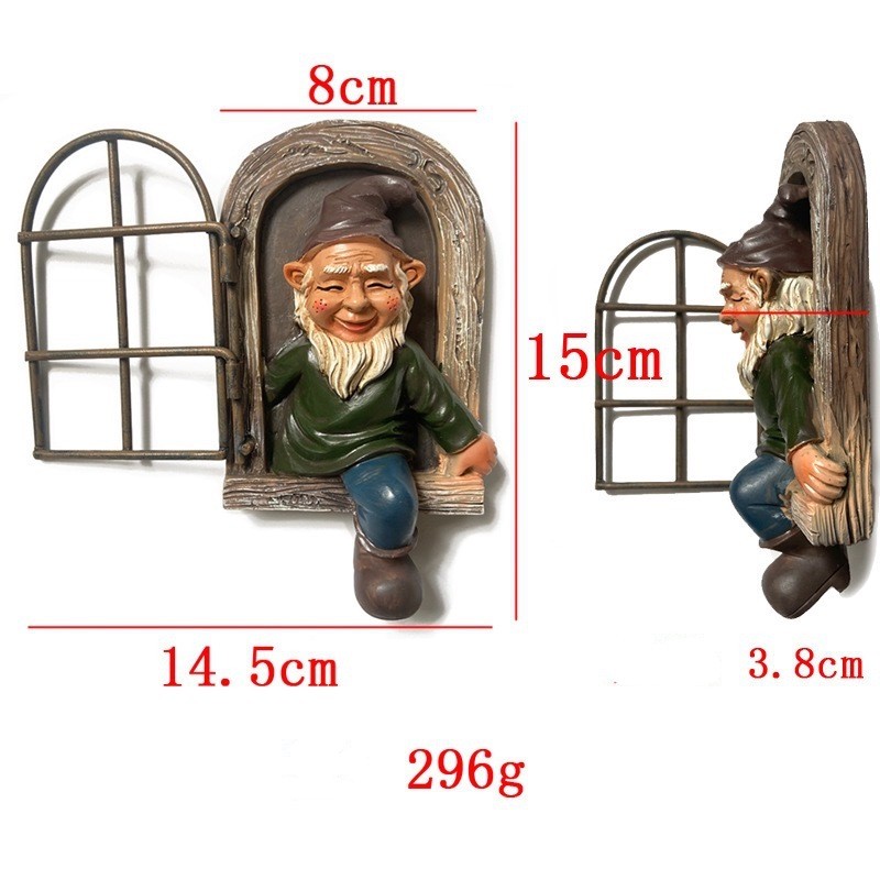 Decoratiune pentru Gradina, Flippy, Model Elf pentru Pom, Statuie pentru Gradina din Rasina, Decor pentru Gradina, Elf, 14.5 x 8 x 15 cm, Maro
