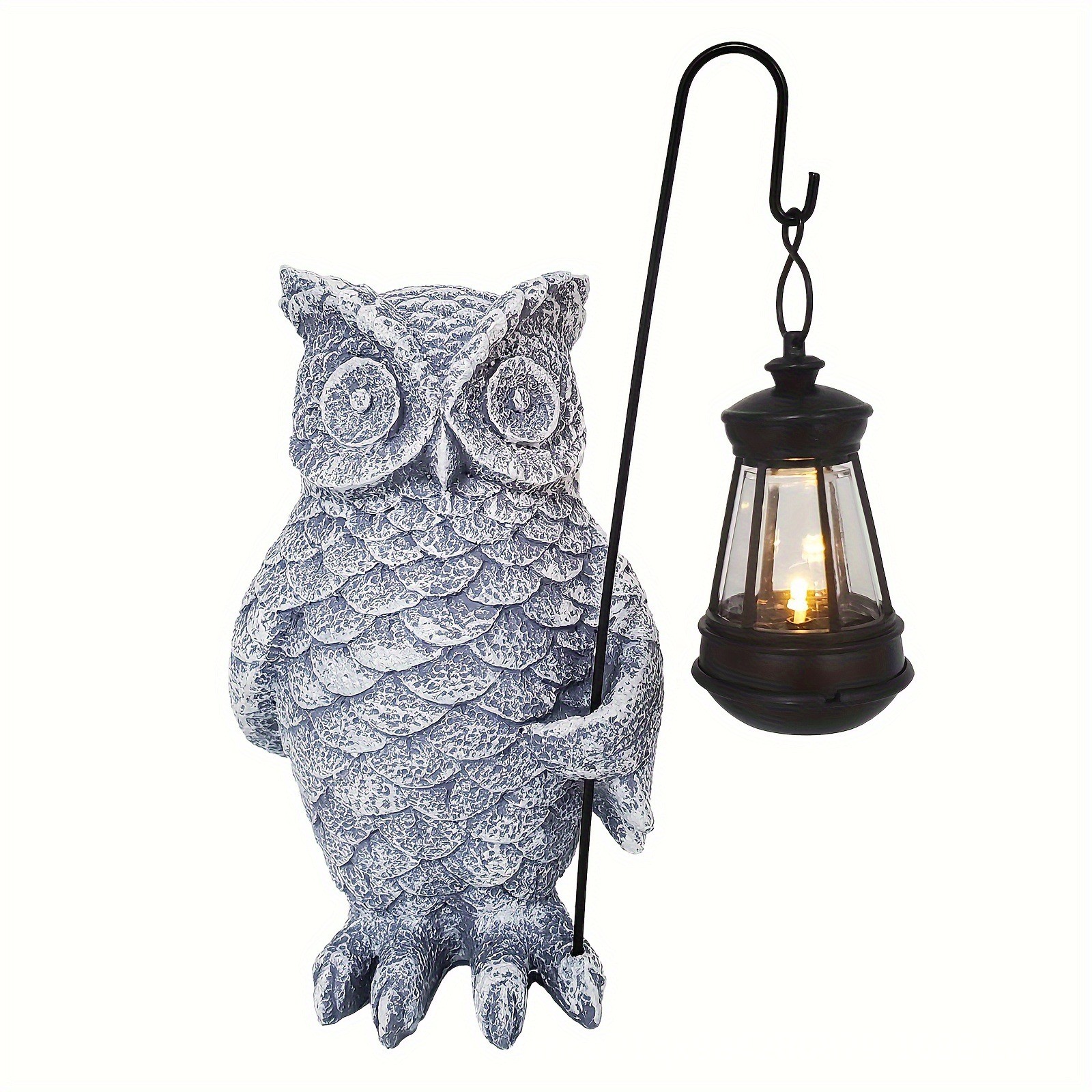 Ornament gradina cu LED, Flippy, Model Bufnita cu Felinar, 21.5x15 cm, Gri