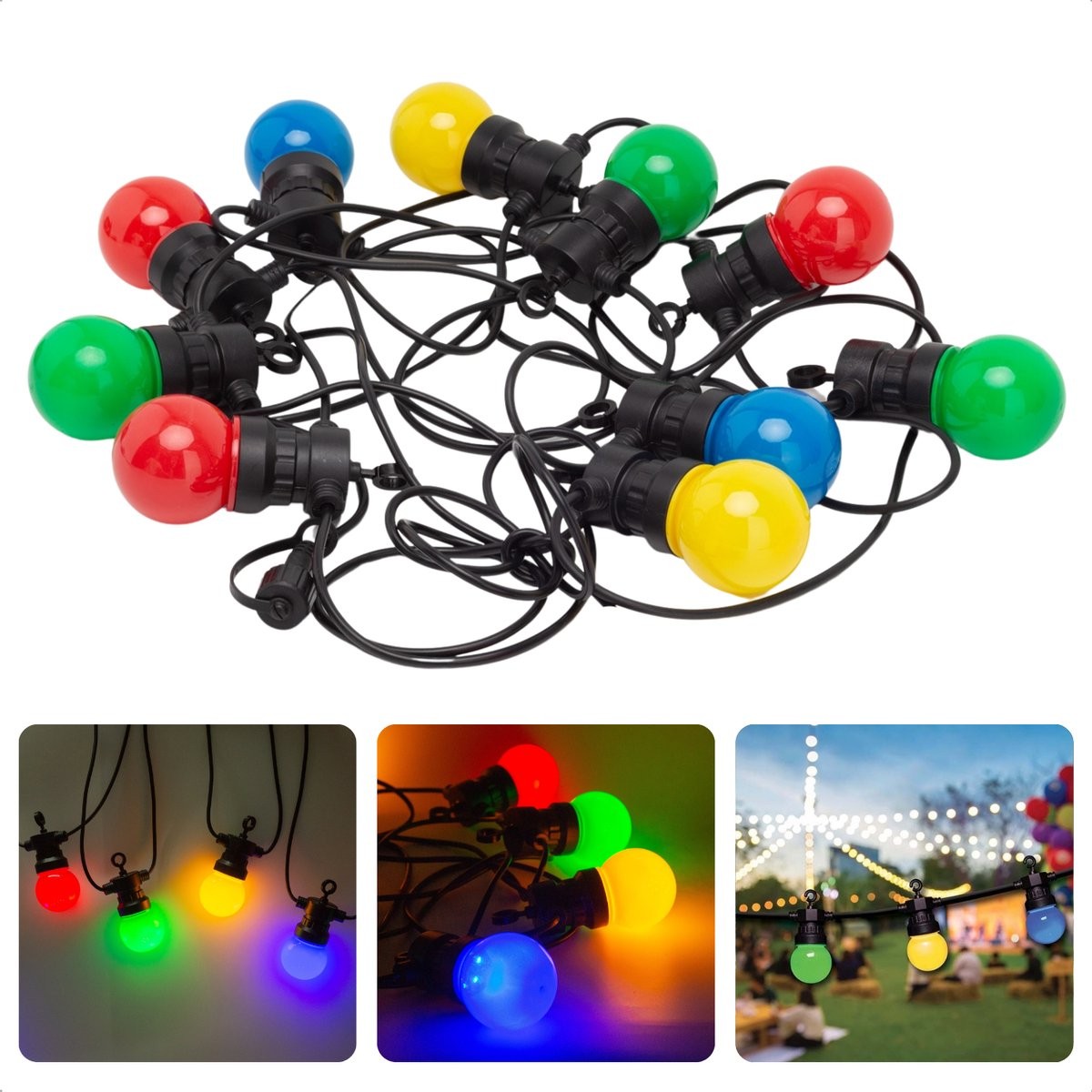 Ghirlanda Luminoasa, Flippy, fara Transformator, 10 m, 20 LED-uri Model Bulb, Interconectabila, IP65, Multicolor