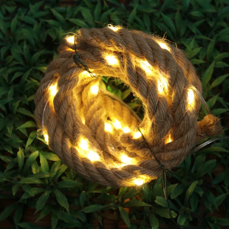 Instalatie Luminoasa, Flippy, cu Fir de Cupru, 2 m, 40 LED-uri, Model Sfoara de Canepa, cu Baterii, IP44, Alb Cald