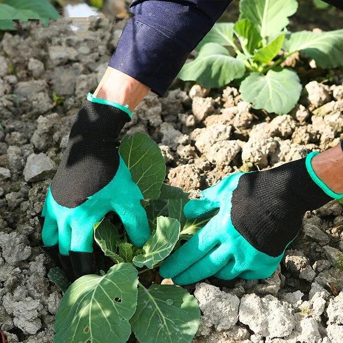 Manusi de Gradinarit cu Gheare, Flippy, Manusi Universale Marime L, Rezistente la Uzura, Impermeabile, Multifunctionale pentru Sapare si Plantare, Negru Verde deschis
