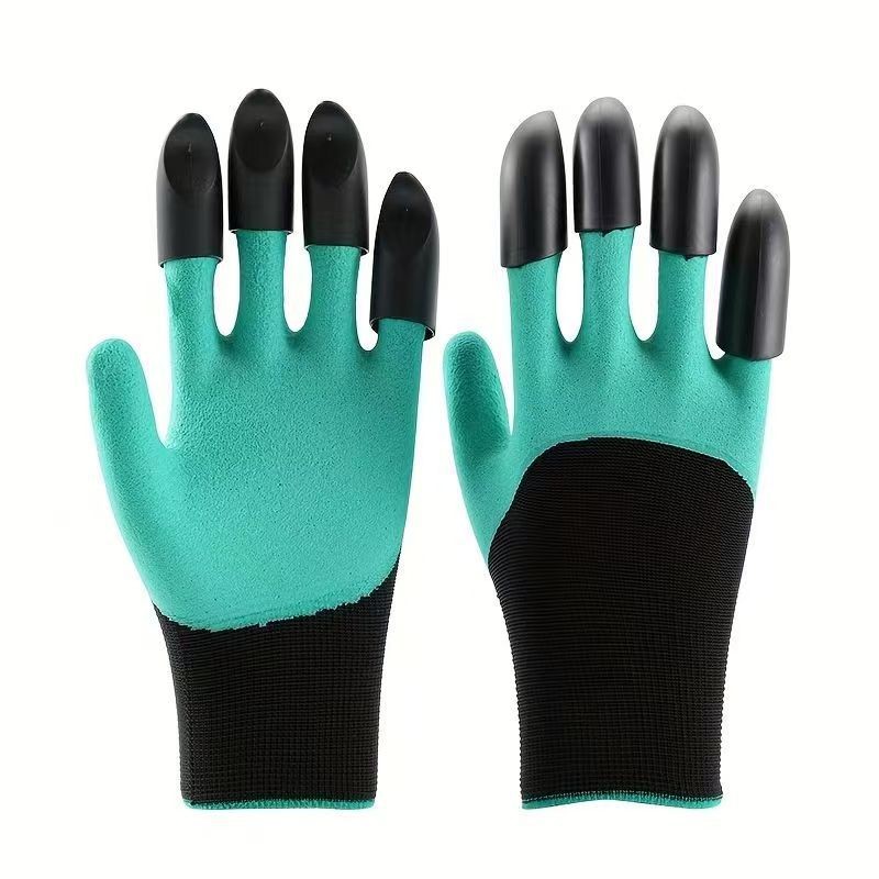 Manusi de Gradinarit cu Gheare, Flippy, Manusi Universale Marime L, Rezistente la Uzura, Impermeabile, Multifunctionale pentru Sapare si Plantare, Negru Verde deschis