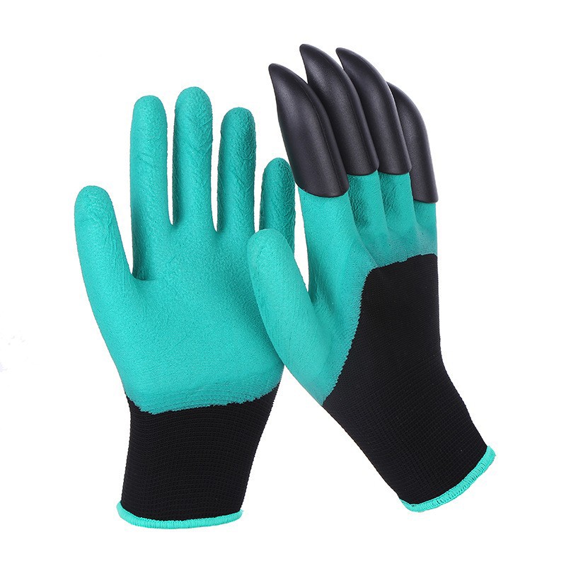 Manusi de Gradinarit cu Gheare, Flippy, Manusi Universale Marime L, Rezistente la Uzura, Impermeabile, Multifunctionale pentru Sapare si Plantare, Negru Verde deschis