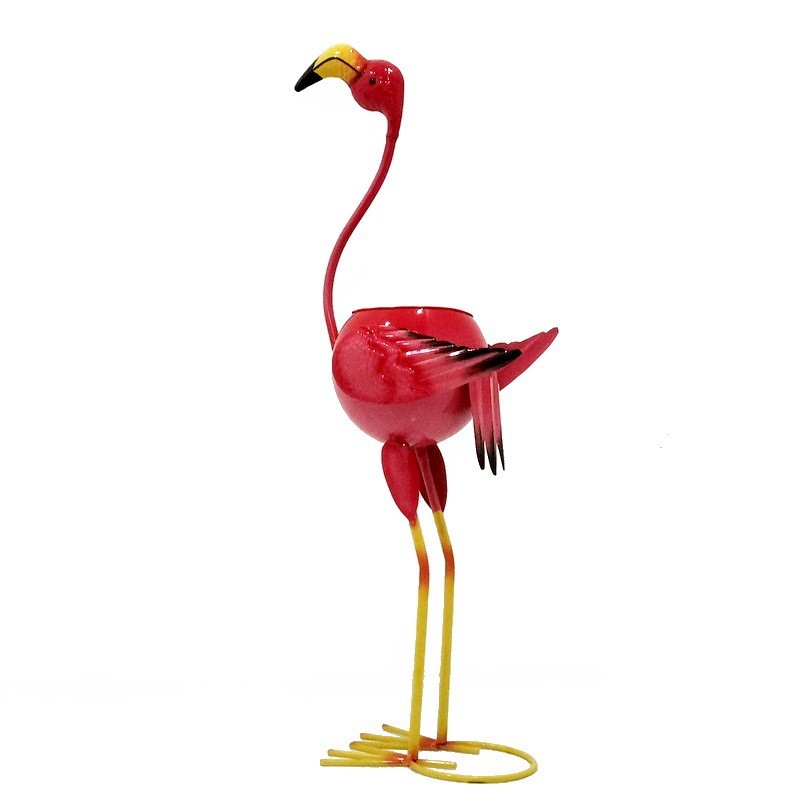 Decoratiune pentru Gradina, Flippy, Flamingo pentru Gradina cu Suport pentru Plante Flori, Ornament de Ghiveci de Flori, Model Flamingo, din Fier, 73 x 34 x 22 cm, Roz