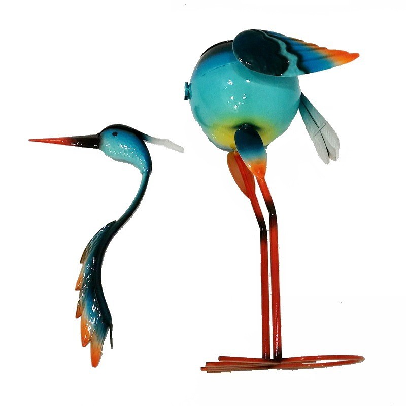 Decoratiune pentru Gradina, Flippy, Flamingo pentru Gradina cu Suport pentru Plante Flori, Ornament de Ghiveci de Flori, Model Flamingo, din Fier, 71 x 34 x 22 cm, Albastru