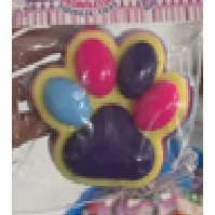 Jucarie Antistres Squishy, Flippy, cu Revenire Lenta, Labuta de Pisica Pufoasa, 8.5 x 7.5 cm, Ambalaj Transparent, Galben Mov inchis