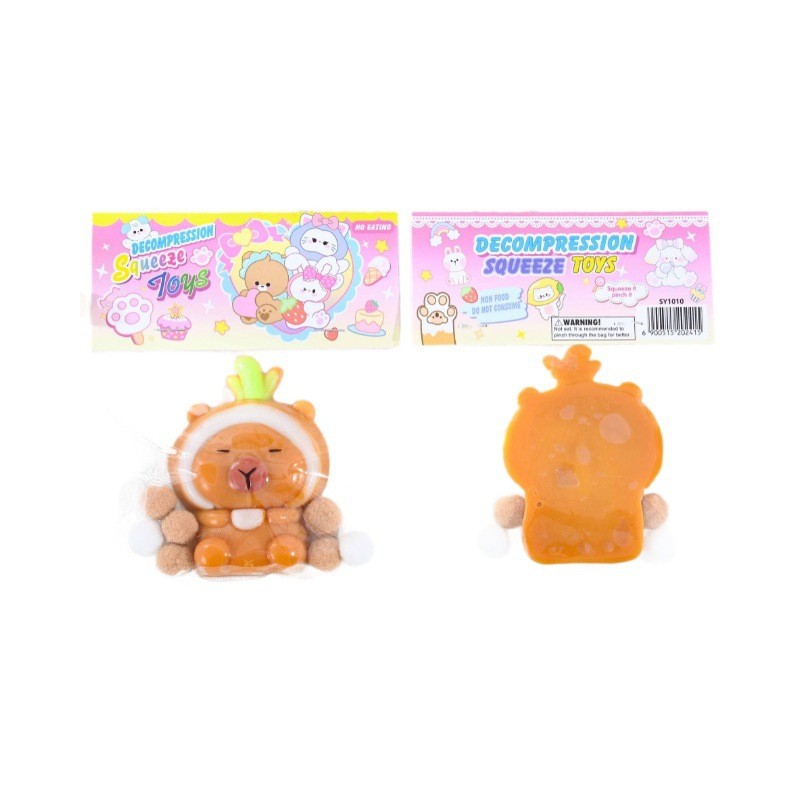 Jucarie Antistres Squishy, Flippy, cu Revenire Lenta, Model Capybara, 7cmx6.5 cm, din TPR, Ambalaj Transparent, Maro