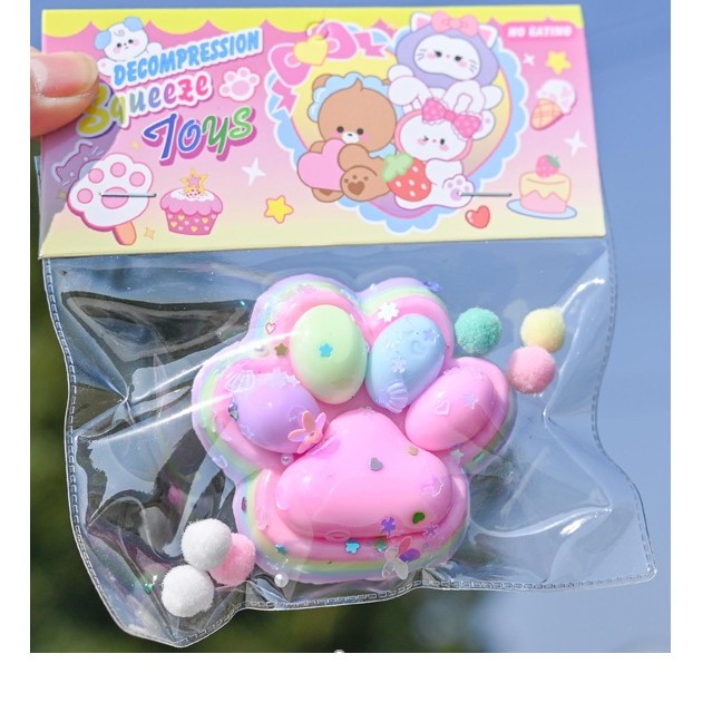Jucarie Antistres Squishy, Flippy, Labuta de Pisica Pufoasa, cu Revenire Lenta, 7.5 x 8.5 cm, Model 27052, Multicolor