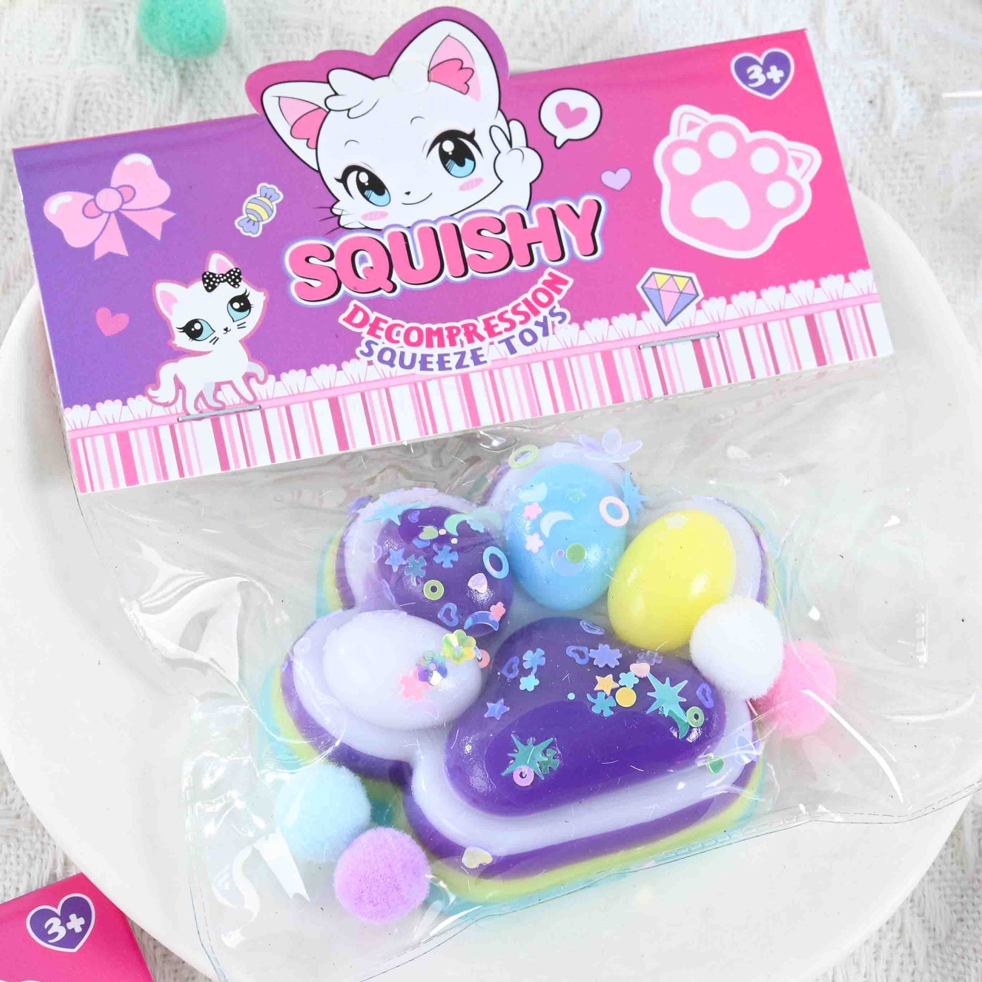 Jucarie Antistres Squishy, Flippy, Labuta de Pisica Squeeze Toys, cu Revenire Lenta, 7.5 cm, Model 270513, Multicolor