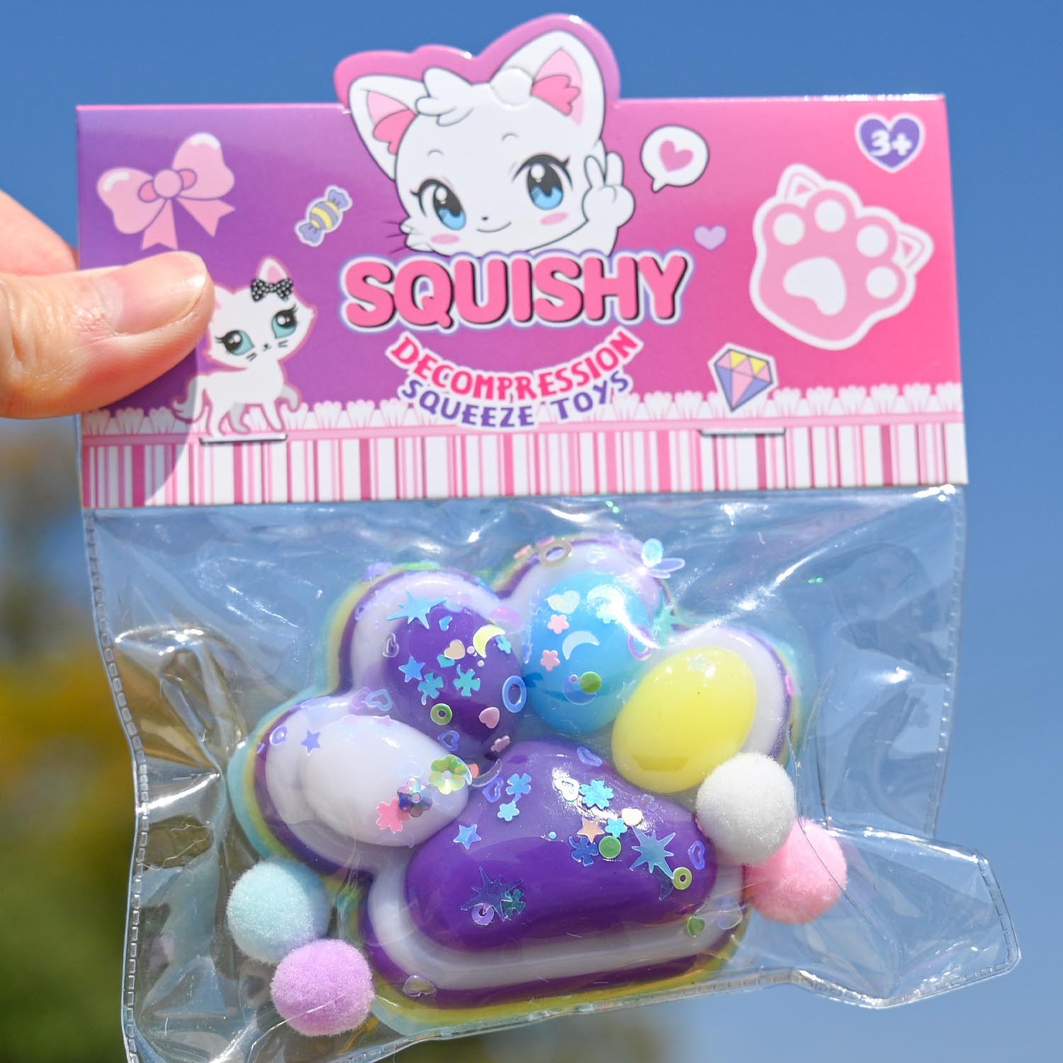 Jucarie Antistres Squishy, Flippy, Labuta de Pisica Squeeze Toys, cu Revenire Lenta, 7.5 cm, Model 270513, Multicolor