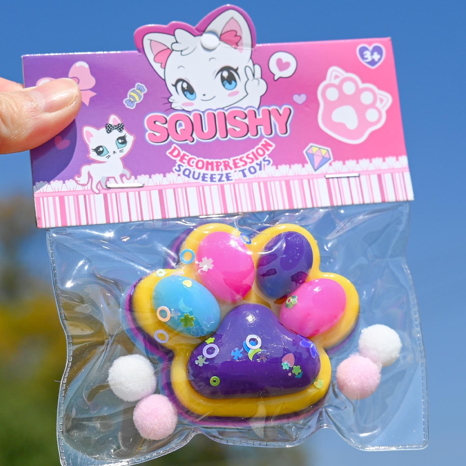 Jucarie Antistres Squishy, Flippy, Labuta de Pisica Squeeze Toys, cu Revenire Lenta, 7.5 cm, Model 270514, Multicolor