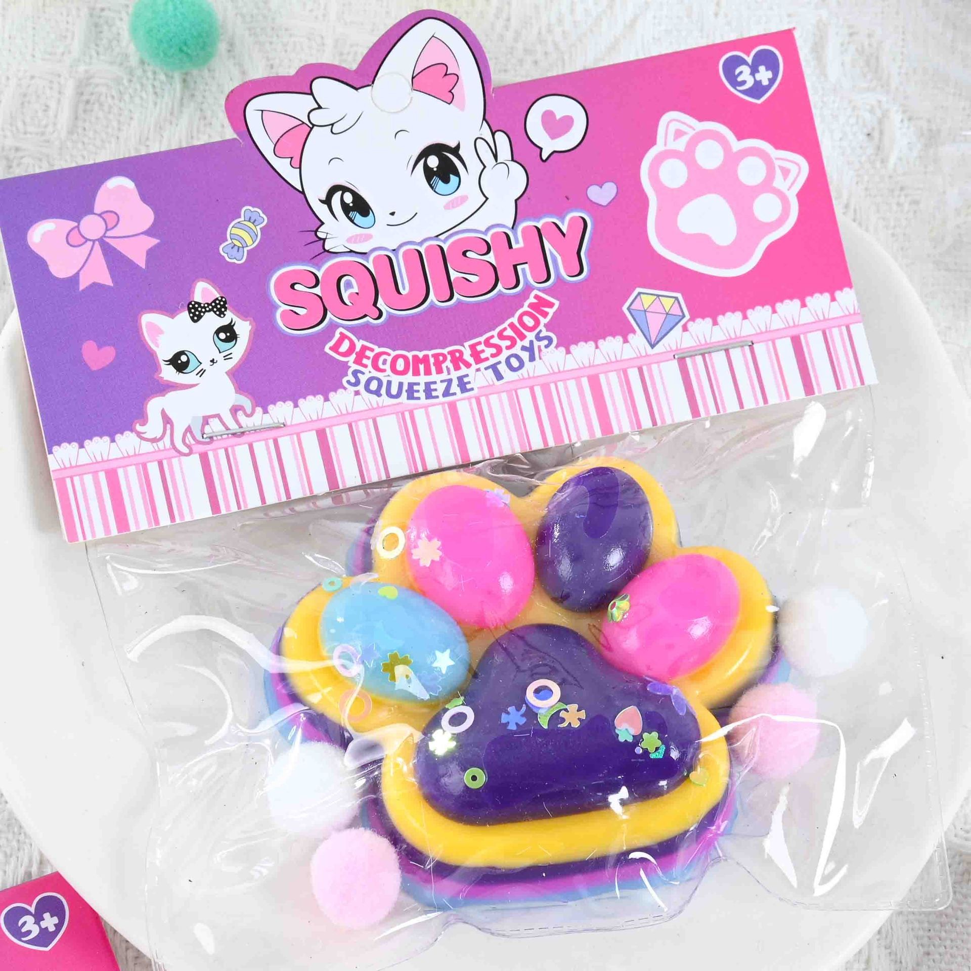 Jucarie Antistres Squishy, Flippy, Labuta de Pisica Squeeze Toys, cu Revenire Lenta, 7.5 cm, Model 270514, Multicolor