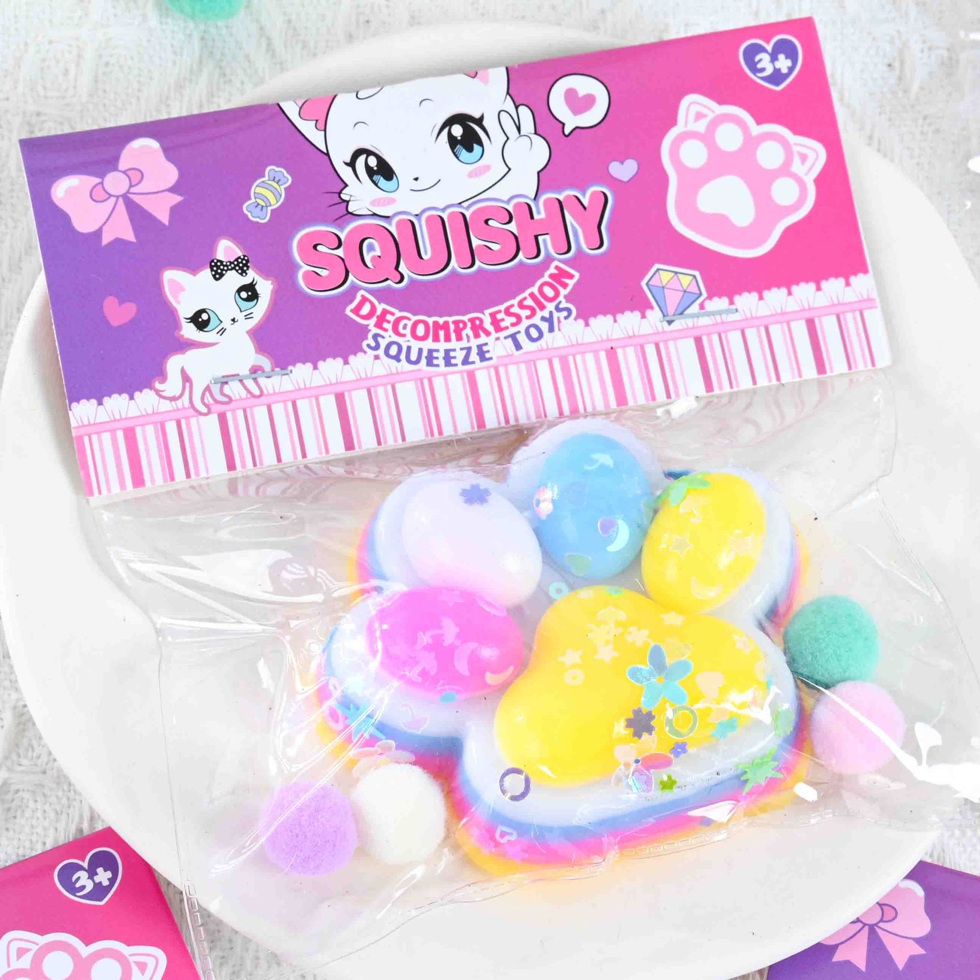 Jucarie Antistres Squishy, Flippy, Labuta de Pisica Squeeze Toys, cu Revenire Lenta, 7.5 cm, Model 270515, Multicolor
