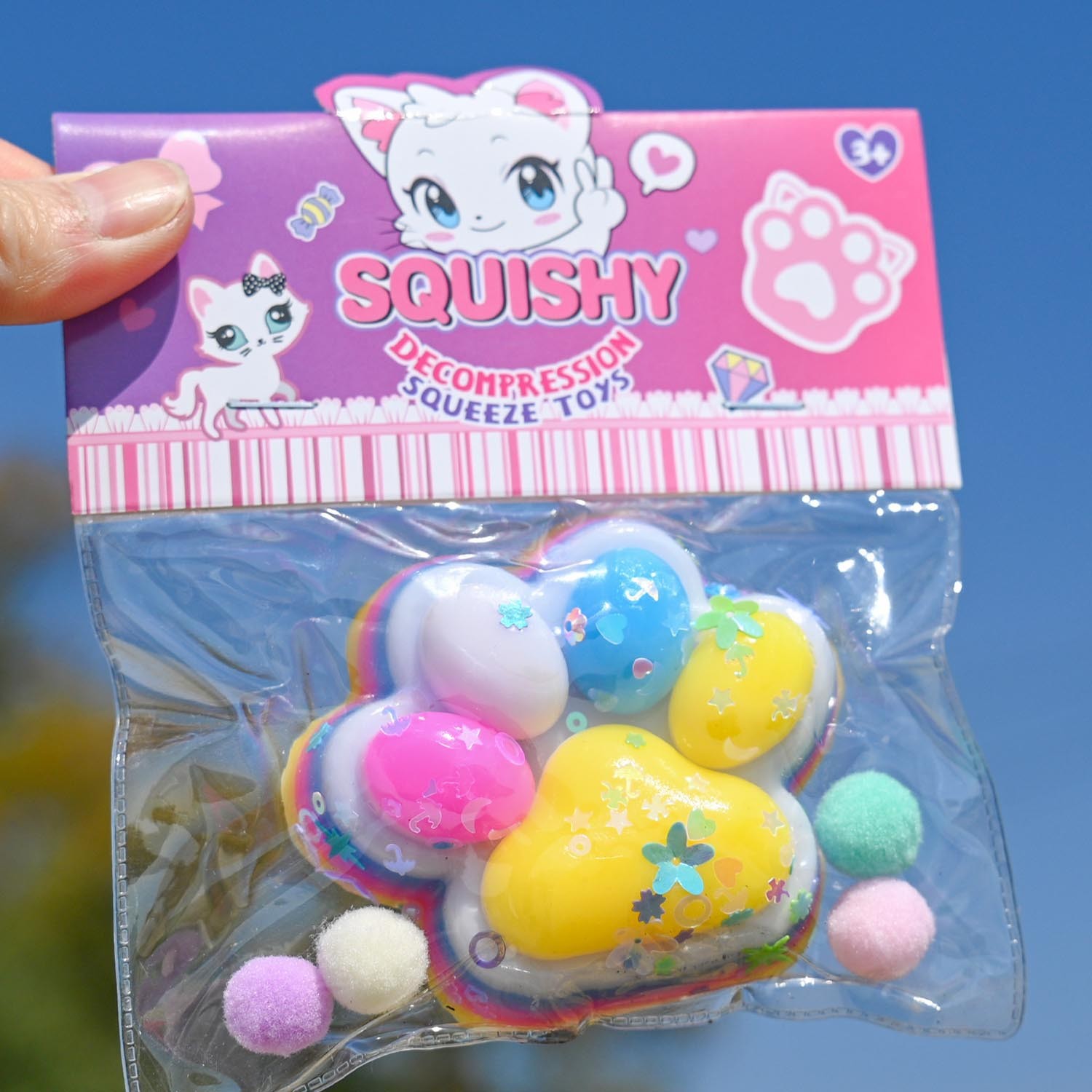 Jucarie Antistres Squishy, Flippy, Labuta de Pisica Squeeze Toys, cu Revenire Lenta, 7.5 cm, Model 270515, Multicolor