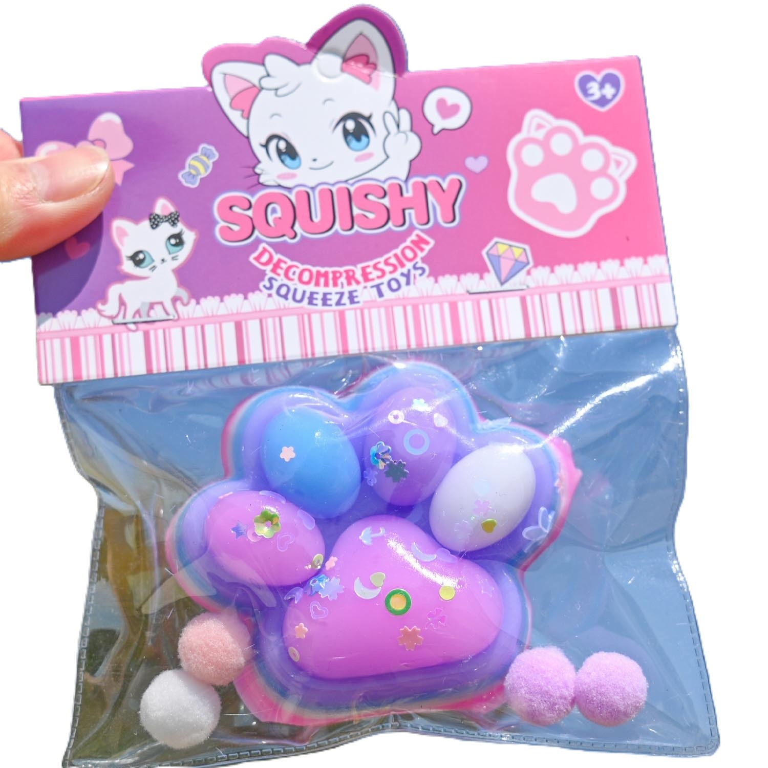 Jucarie Antistres Squishy, Flippy, Labuta de Pisica Squeeze Toys, cu Revenire Lenta, 7.5 cm, Model 270516, Multicolor