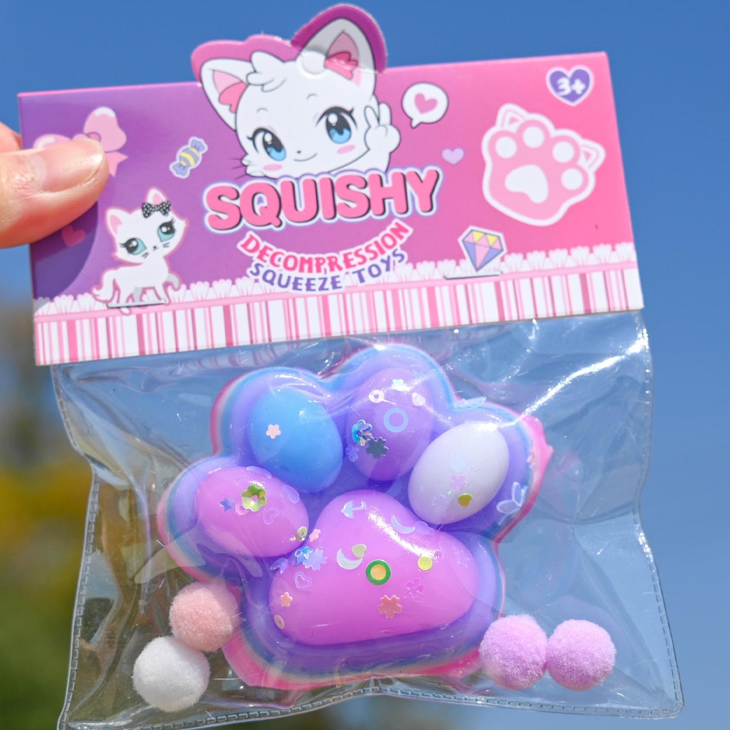 Jucarie Antistres Squishy, Flippy, Labuta de Pisica Squeeze Toys, cu Revenire Lenta, 7.5 cm, Model 270516, Multicolor