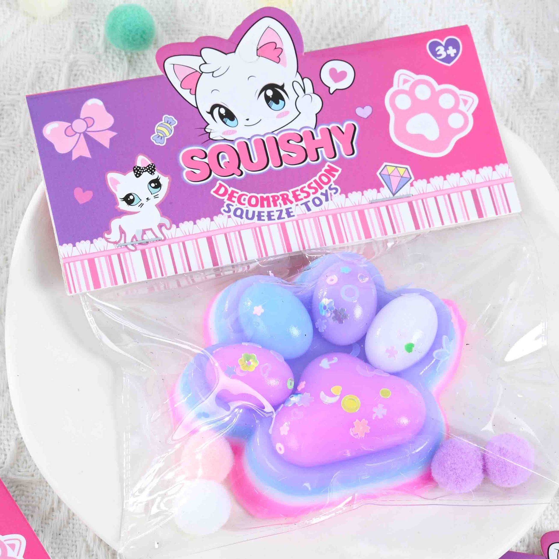Jucarie Antistres Squishy, Flippy, Labuta de Pisica Squeeze Toys, cu Revenire Lenta, 7.5 cm, Model 270516, Multicolor