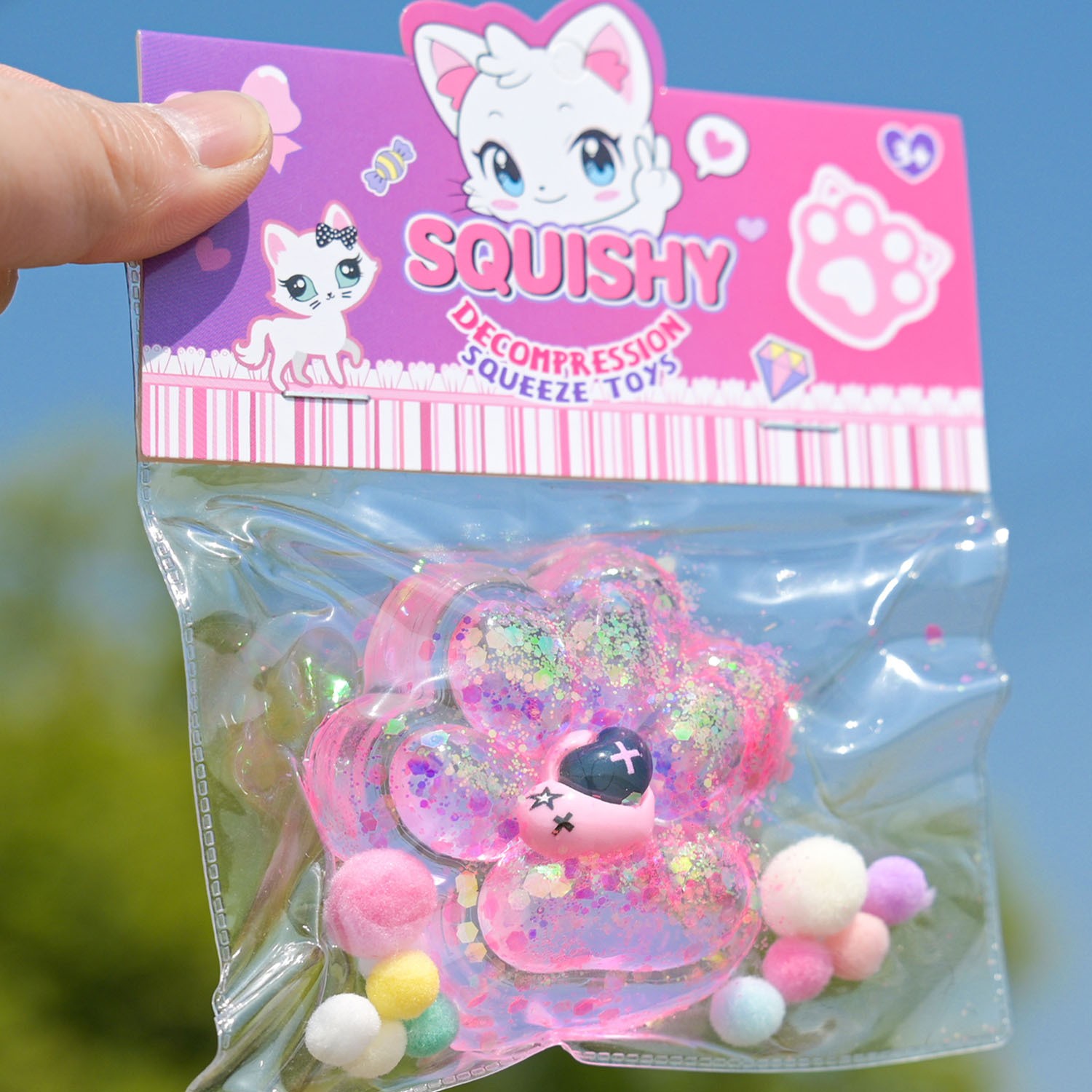 Jucarie Antistres Squishy, Flippy, Labuta de Pisica Squeeze Toys, cu Revenire Lenta, 7.5 cm, Model 270519, Multicolor
