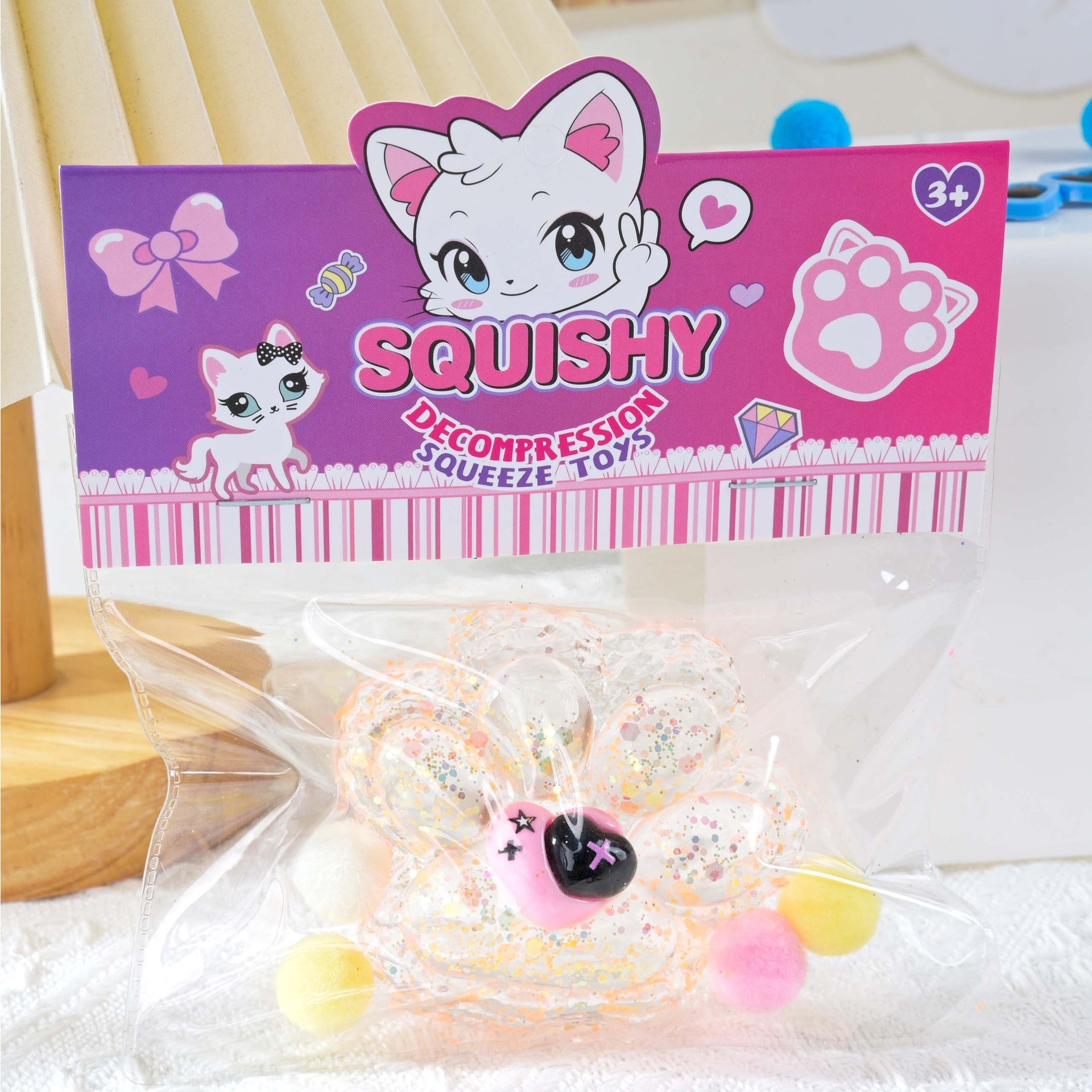 Jucarie Antistres Squishy, Flippy, Labuta de Pisica Squeeze Toys, cu Revenire Lenta, 7.5 cm, Model 270519, Multicolor