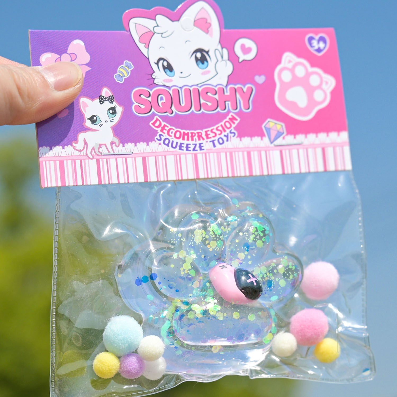 Jucarie Antistres Squishy, Flippy, Labuta de Pisica Squeeze Toys, cu Revenire Lenta, 7.5 cm, Model 270520, Multicolor