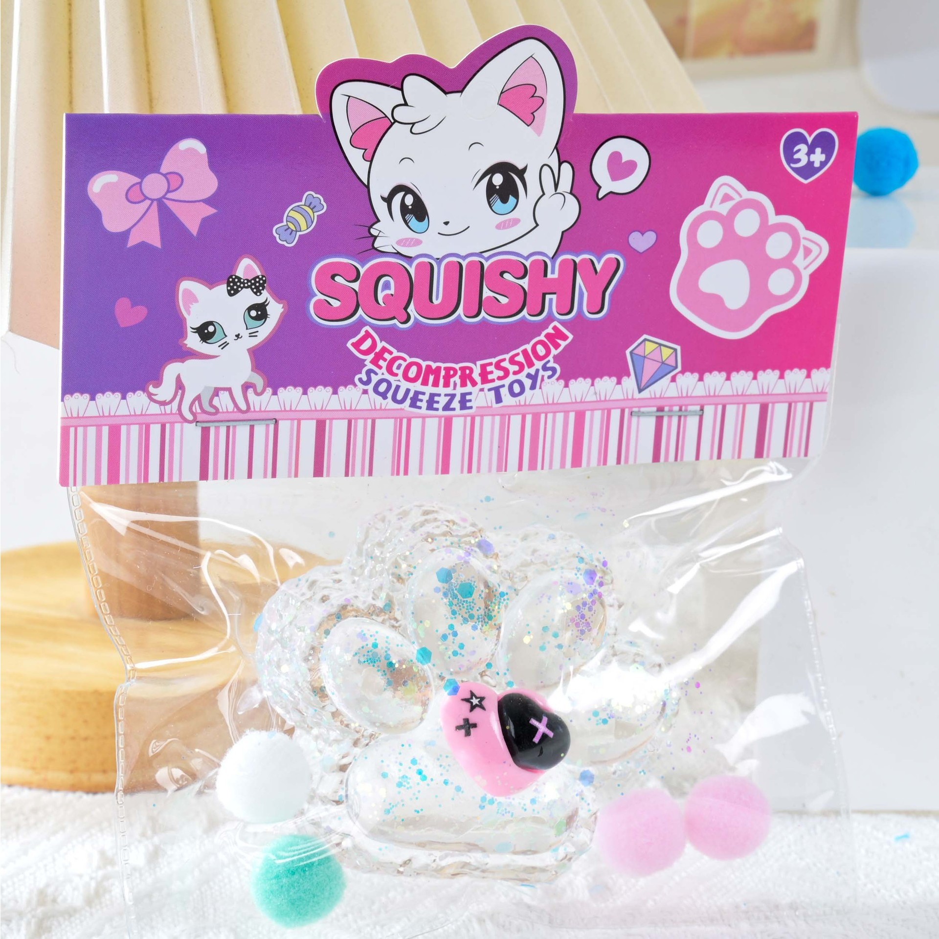 Jucarie Antistres Squishy, Flippy, Labuta de Pisica Squeeze Toys, cu Revenire Lenta, 7.5 cm, Model 270520, Multicolor
