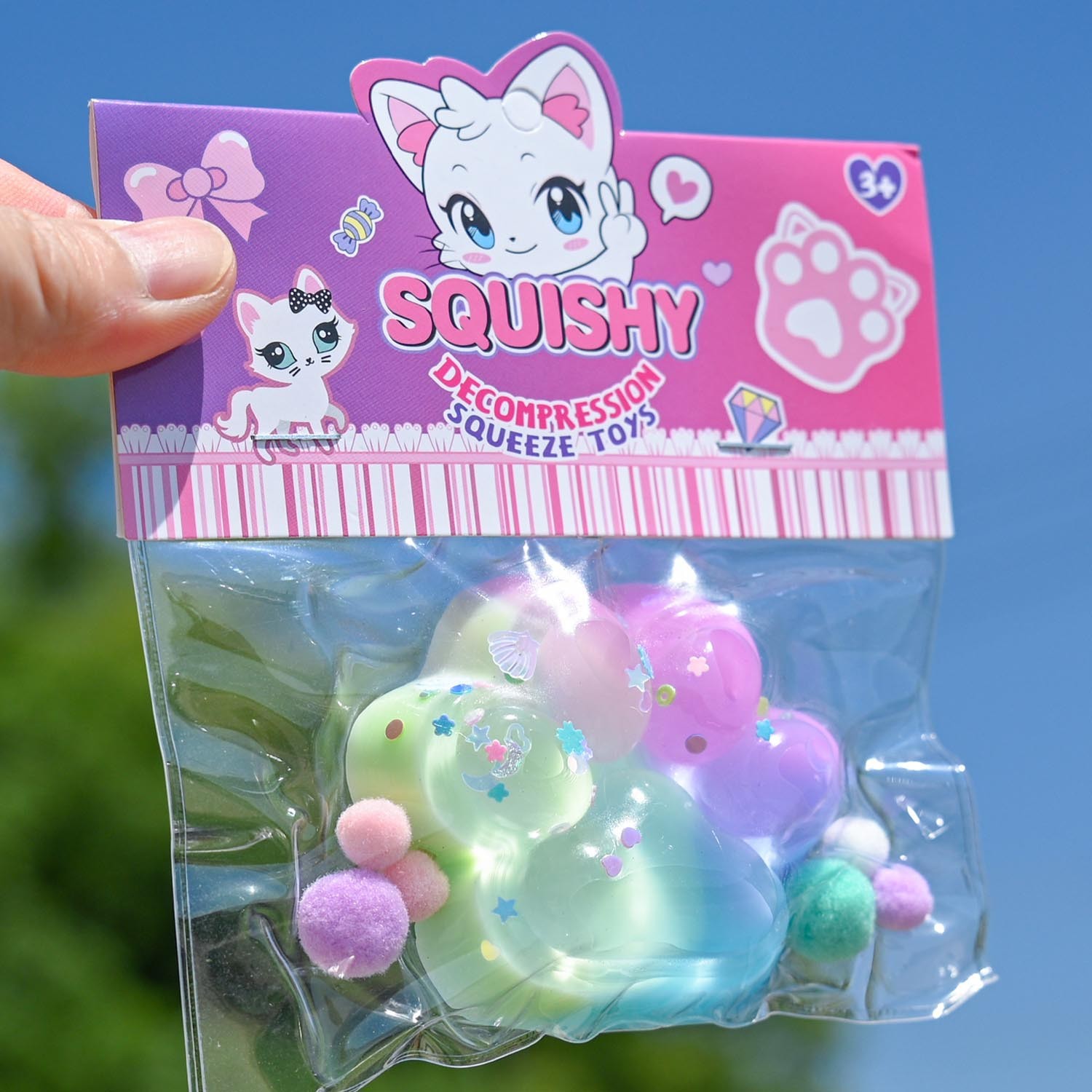 Jucarie Antistres Squishy, Flippy, Labuta de Pisica Squeeze Toys, cu Revenire Lenta, 7.5 cm, Model 270521, Multicolor