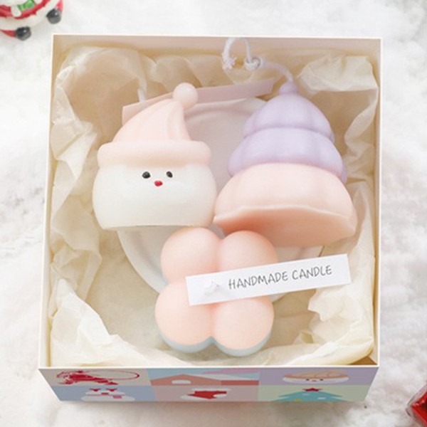 Lumanari Parfumate de Craciun, Flippy, Gift Box Set cu 3 Lumanari Aromaterapie, 11 x 11 x 7.5 cm, Roz