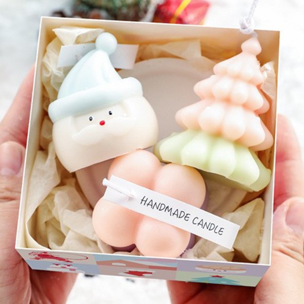 Lumanari Parfumate de Craciun, Flippy, Gift Box Set cu 3 Lumanari Aromaterapie, 11 x 11 x 7.5 cm, Roz Verde
