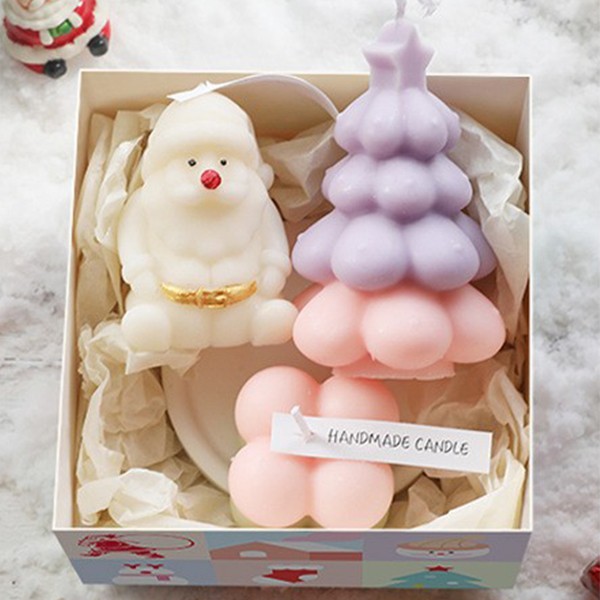 Lumanari Parfumate de Craciun, Flippy, Gift Box Set cu 3 Lumanari Aromaterapie, 11 x 11 x 7.5 cm, Mov Roz