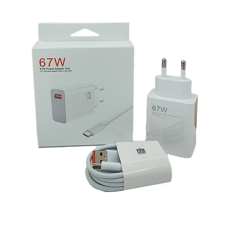 Incarcator Retea Super Charge pentru Telefon, Flippy, 67W Standard UE, Port USB-B cu Cablu TYPE-C de 1m Inclus, Alb