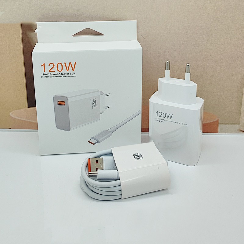 Incarcator Retea Super Charge pentru Telefon, Flippy, 120W Standard UE, Port USB-B cu Cablu TYPE-C de 1m Inclus, Alb