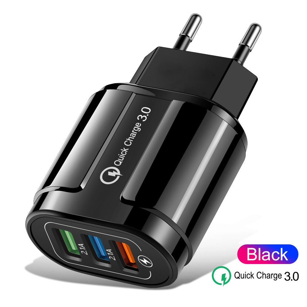 Incarcator Rapid QC3.0, Flippy, 3 Porturi USB, 2.1A, 18W, din ABS, Protectie Supraincalzire, Gama Macarons, Negru
