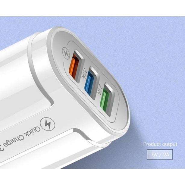 Incarcator Rapid QC3.0, Flippy, 3 Porturi USB, 2.1A, 18W, din ABS, Protectie Supraincalzire, Gama Macarons, Alb