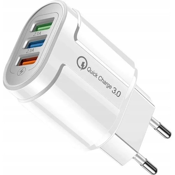 Incarcator Rapid QC3.0, Flippy, 3 Porturi USB, 2.1A, 18W, din ABS, Protectie Supraincalzire, Gama Macarons, Alb