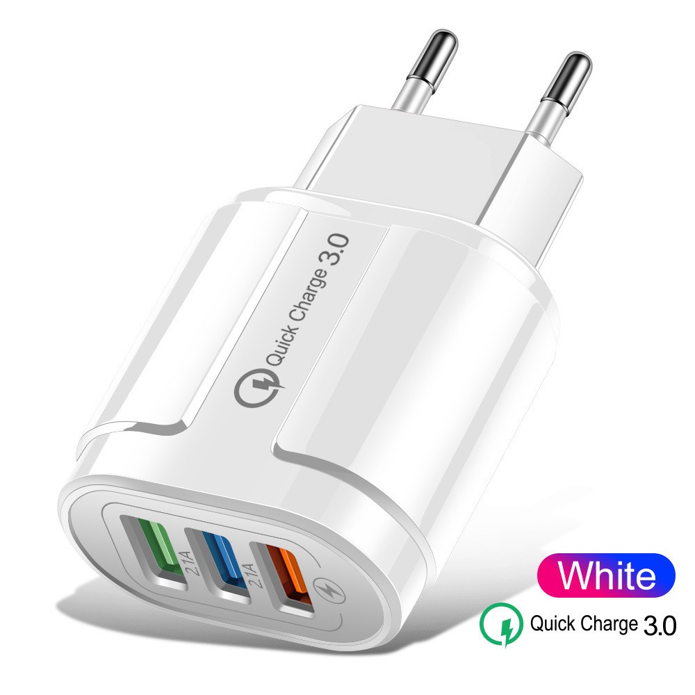 Incarcator Rapid QC3.0, Flippy, 3 Porturi USB, 2.1A, 18W, din ABS, Protectie Supraincalzire, Gama Macarons, Alb