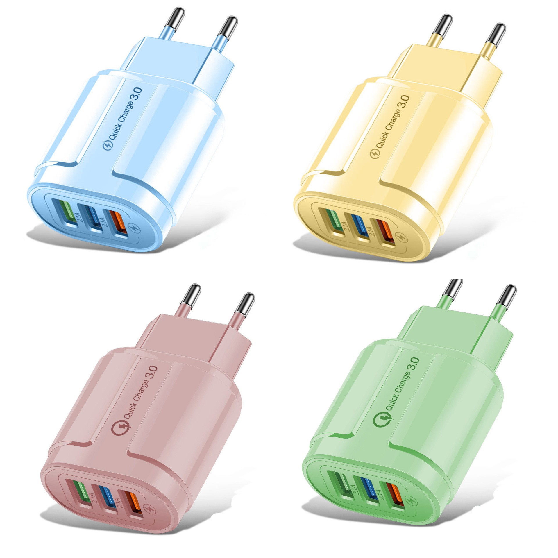Incarcator Rapid QC3.0, Flippy, 3 Porturi USB, 2.1A, 18W, din ABS, Protectie Supraincalzire, Gama Macarons, Roz