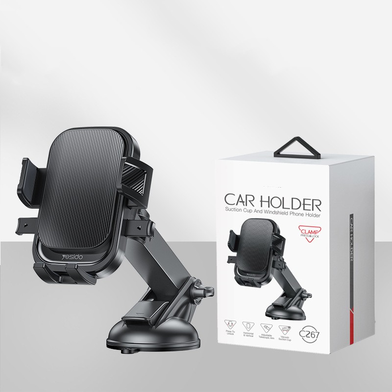 Suport Multifunctional pentru Telefon, Flippy, Car Holder, Suport Rotativ pentru Telefon cu Ventuza si Prindere pe Parbriz sauu Bord, 19 x 10 x 9 cm, Negru 