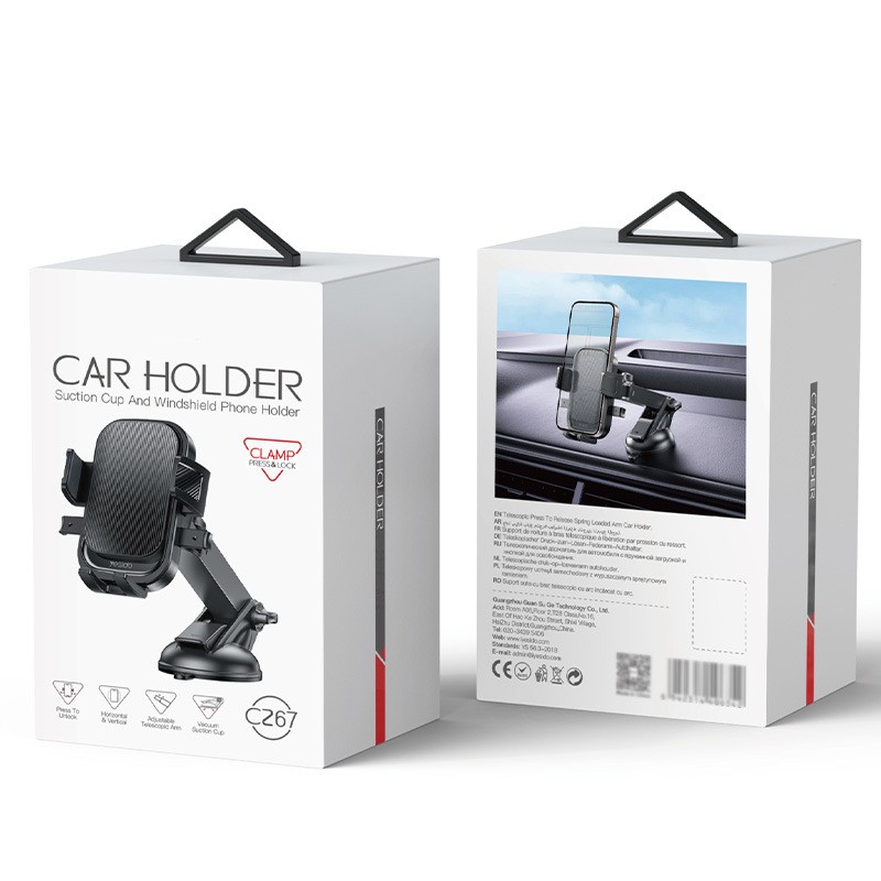 Suport Multifunctional pentru Telefon, Flippy, Car Holder, Suport Rotativ pentru Telefon cu Ventuza si Prindere pe Parbriz sauu Bord, 19 x 10 x 9 cm, Negru 