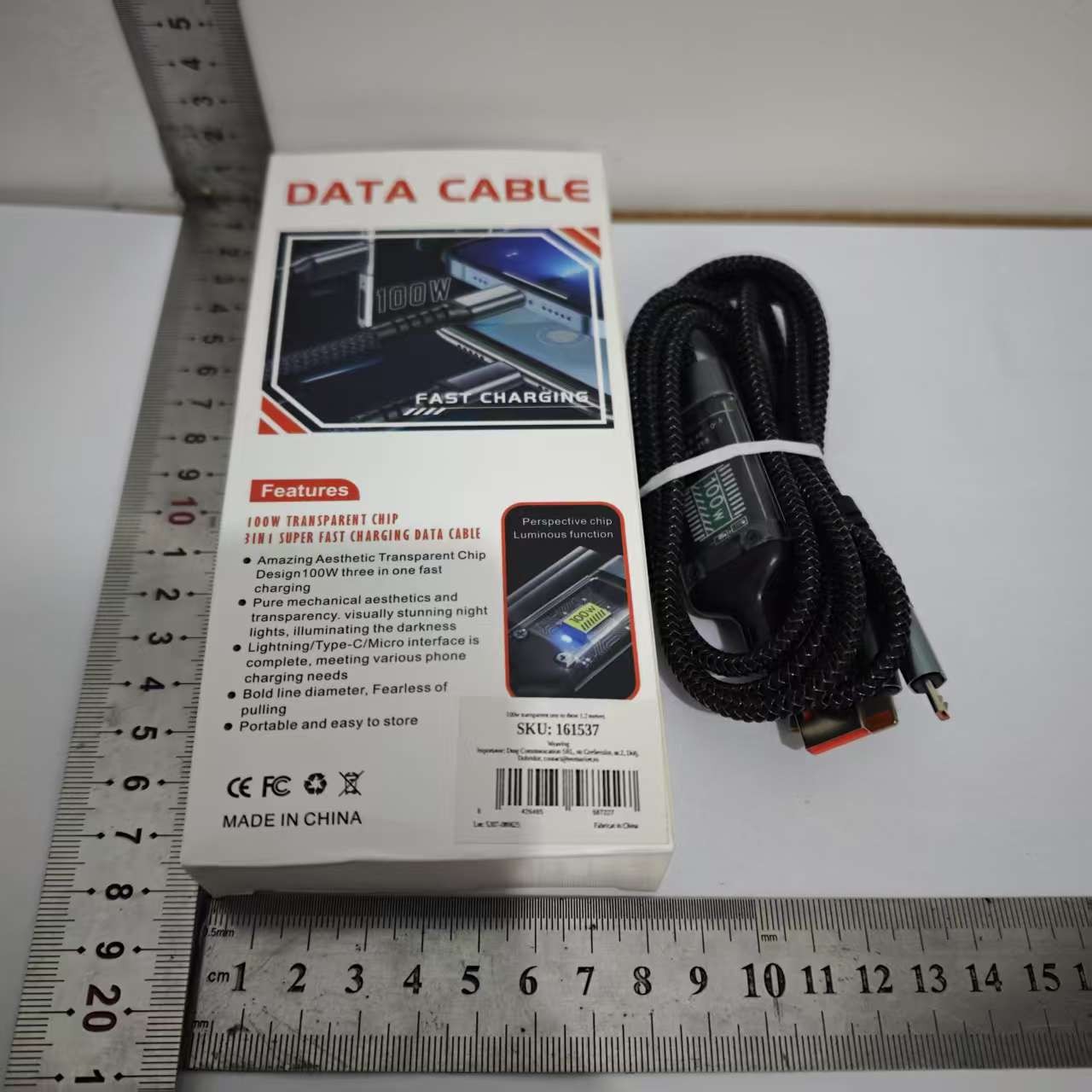 Cablu Multifunctional de Incarcare pentru Telefon 3in 1, Flippy, Cablu de incarcare rapida 100W, potrivit pentru Auto, Universal pentru Android si iOS, 1.2M, Negru