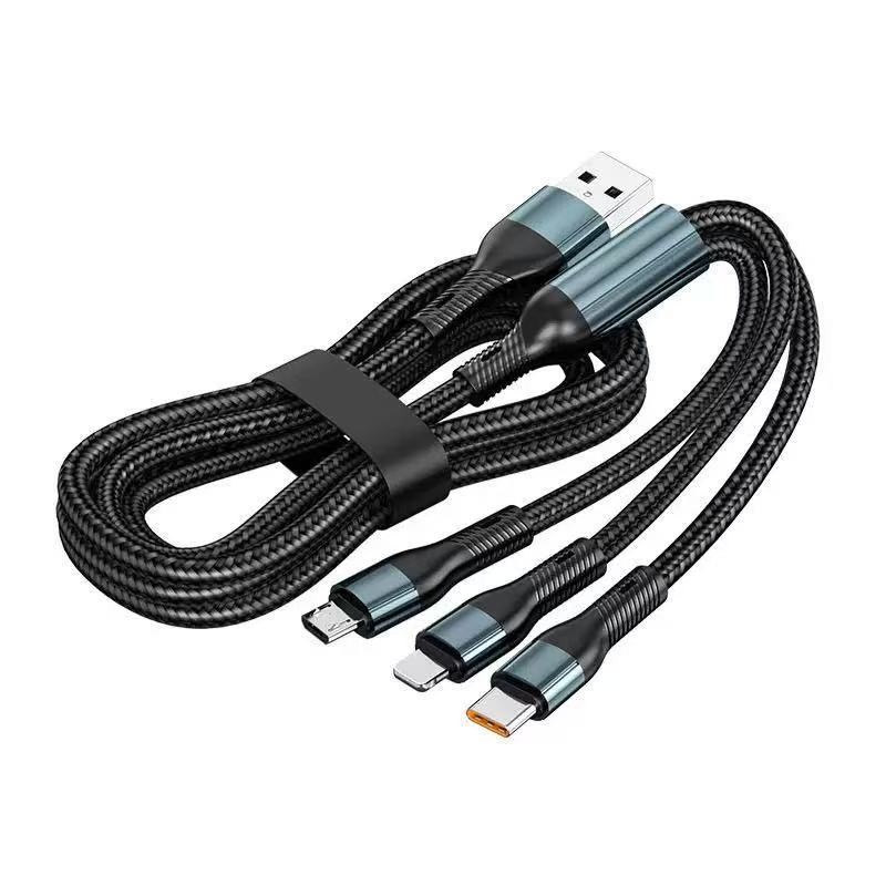 Cablu Multifunctional de Incarcare pentru Telefon 3in 1, Flippy, Cablu de incarcare rapida 120W, potrivit pentru Auto, Universal pentru Android si iOS, 1.2M, Negru